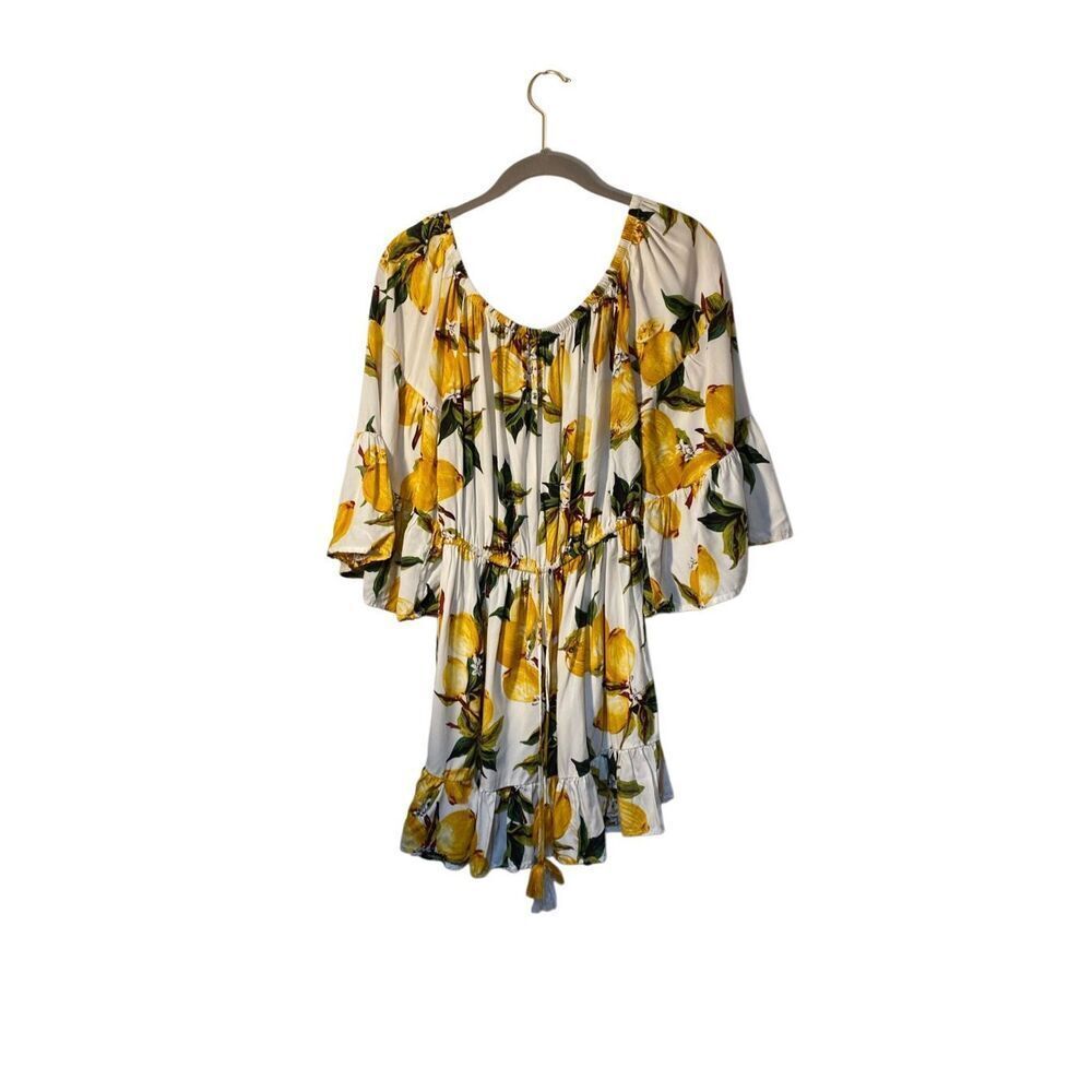 Blue Island women’s lemon, print drawstring waist on/off shoulder dress large - Picture 3 of 5
